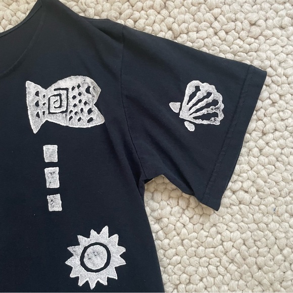 Vintage Cover Charge Ocean Hand Printed Tunic Dress, Large Black White - Picture 7 of 12